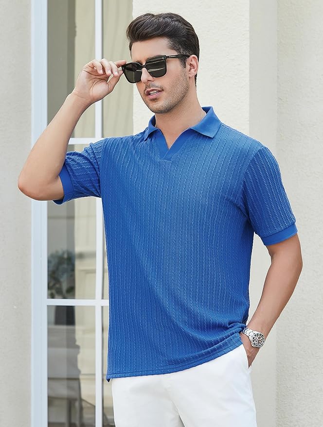Esabel.C Golf Shirts for Men Dry Fit Performance Short Sleeve Print Moisture Wicking Collared Shirt