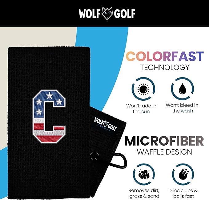 Wolf Golf Towels USA Monogrammed Personalized Golf Towel | Custom Golf Towels for Golf Bags for Men or Women