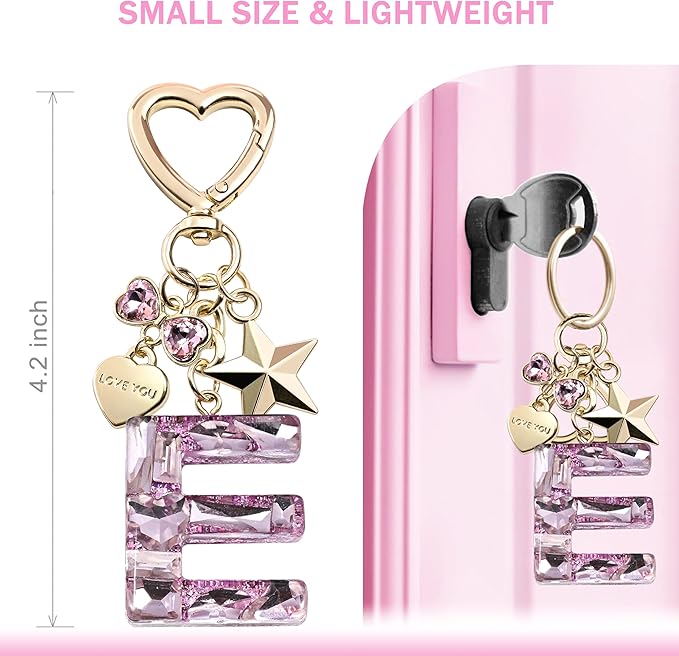 Cute Bling Keychain initial Letter Butterfly Star Pink Purple Gift for Women Girls Bag Cup Charms Accessories
