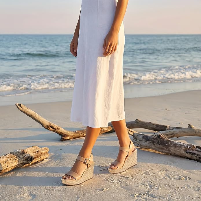 VICKI·VICKI Wedges for Women Platform Sandals Wedge Heels for Sandals Comfortable Summer Espadrille Shoes Ankle Strap&Open Toe