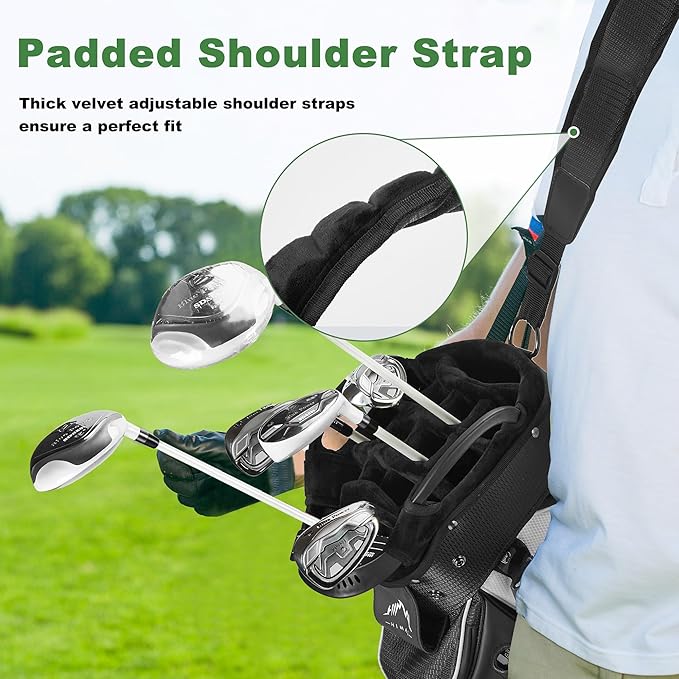 14-Way Golf Cart Bag with Full Length Divider, Premium PU Leather Golf Bag with Plush Top, Magnetic Pocket and Rain Cover for Men