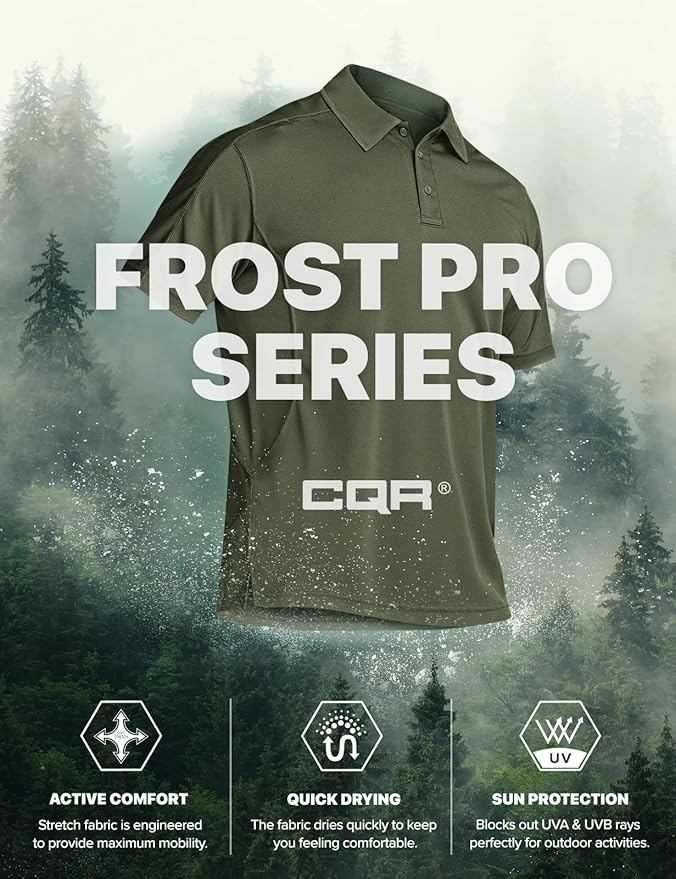 CQR Men's Polo Shirts, Tactical Short Sleeve Golf Performance Shirts, Lightweight Dry Fit UPF 50+ Pique