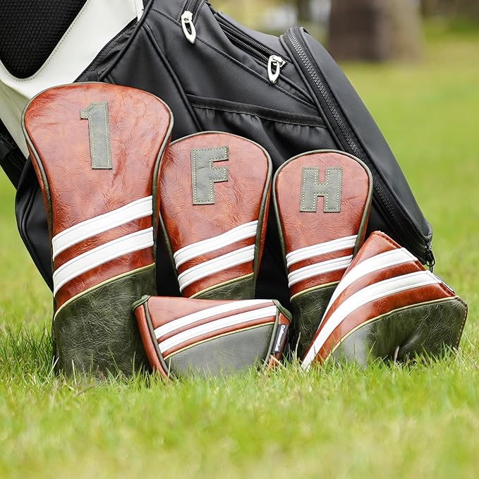 Craftsman Golf Club Head Covers 3pcs or 1pc Classic Brown Golf Headcovers Set Golf Club Headcovers for Driver Fairway Utility/Hybrid Woods Headcovers