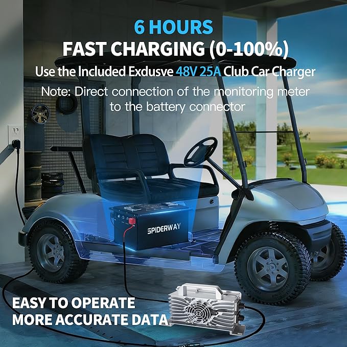 48V 150Ah Lithium Battery Golf Cart with 25A Charger, 48V LiFePO4 Battery, LCD Monitor & Mobile APP, 6000+ Cycles 48V Golf Cart Battery, Built-in 200A BMS, Max 10.24kW Output, Perfect for Golf Carts