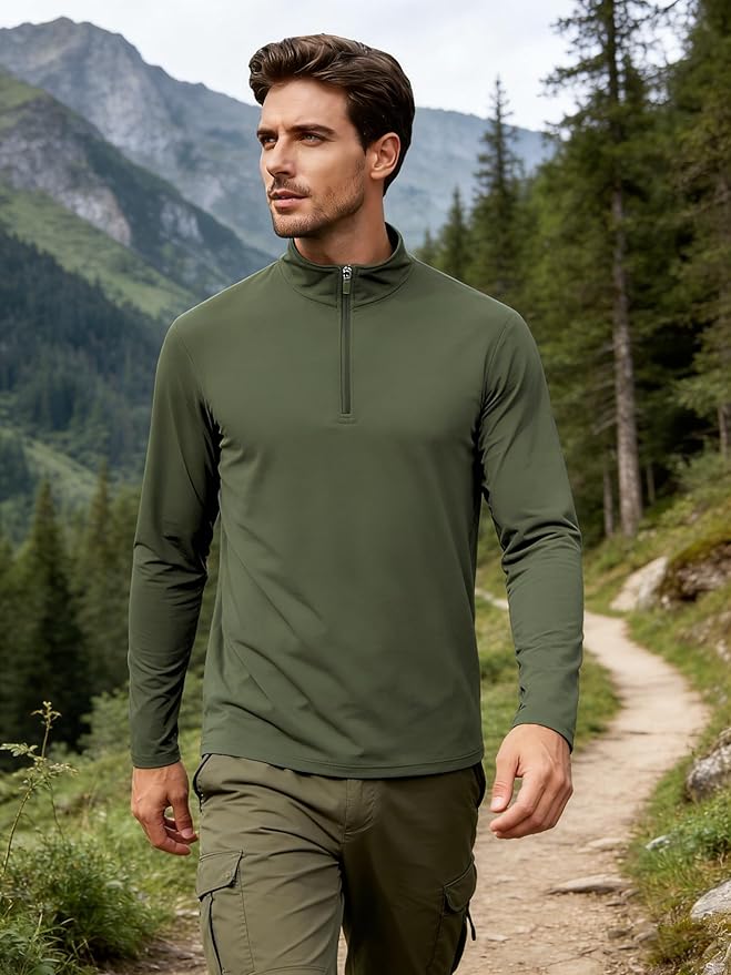 Mens Long Sleeve Shirts Quarter Zip Pullover UPF 50+ Sun Protection Wicking Moisture Workout Running Casual Athletic Tops