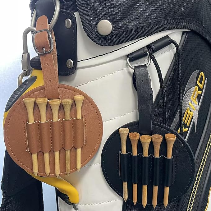 Golf Tee Holder for Bag, Golf Tee Carrier with 10 PCS Wooden Golf Tees 2-3/4 inch, Golf Accessories for Men and Women, Golf Bag Accessory and Golf Gift (Black)