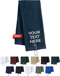 Custom Golf Towel for Golf Bags, Balls - Add Your Embroidered Name - Personalized Trifold Golf Bag Towels with Clip, for Men and Women