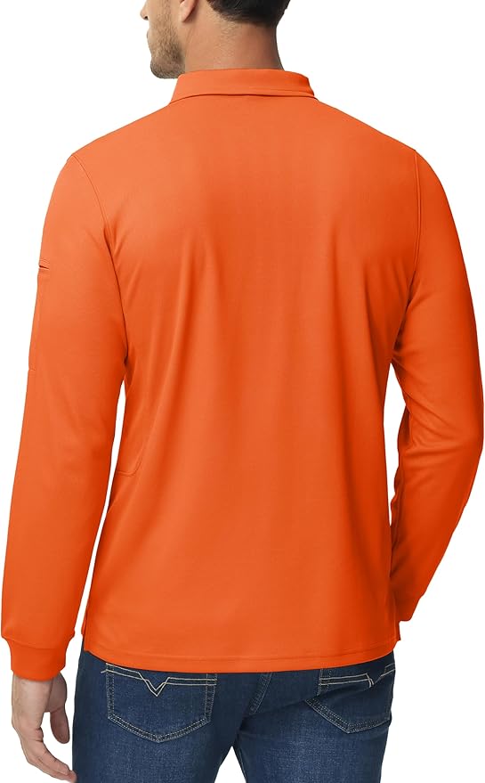 MAGCOMSEN Men's Polo Shirts 3 Button Quick Dry Performance Long Sleeve Tactical Shirts Pique Jersey Golf Shirt