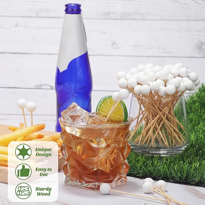 Aodaer 100 Pieces Golf Toothpicks 4.72 Inch Golf Skewers Golf Cocktail Picks Golf Fruit Picks Decorative Toothpicks for Appetizers Cocktail Garnish Sports Party Supplies, White