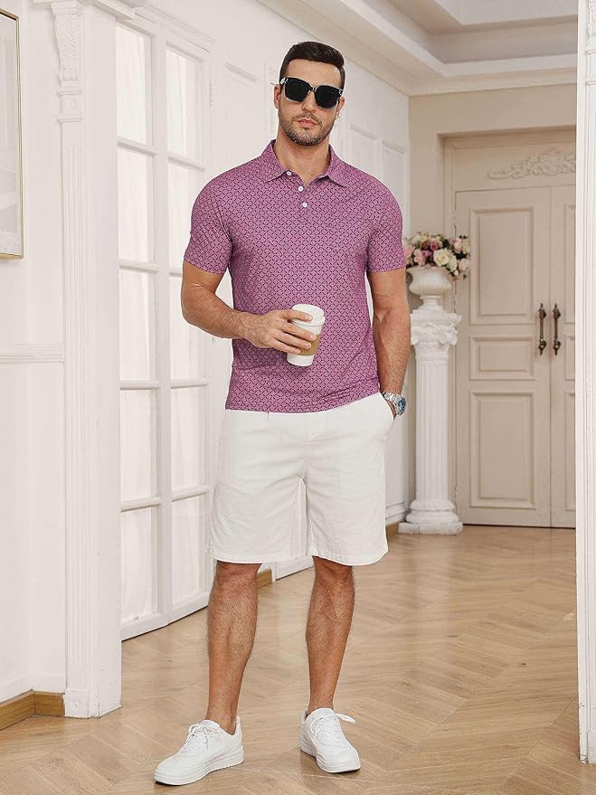 Lexiart Mens Golf Shirt Short Sleeve Dry Fit Print Moisture Wicking Performance Patterns Collared Polo Shirt with Pocket