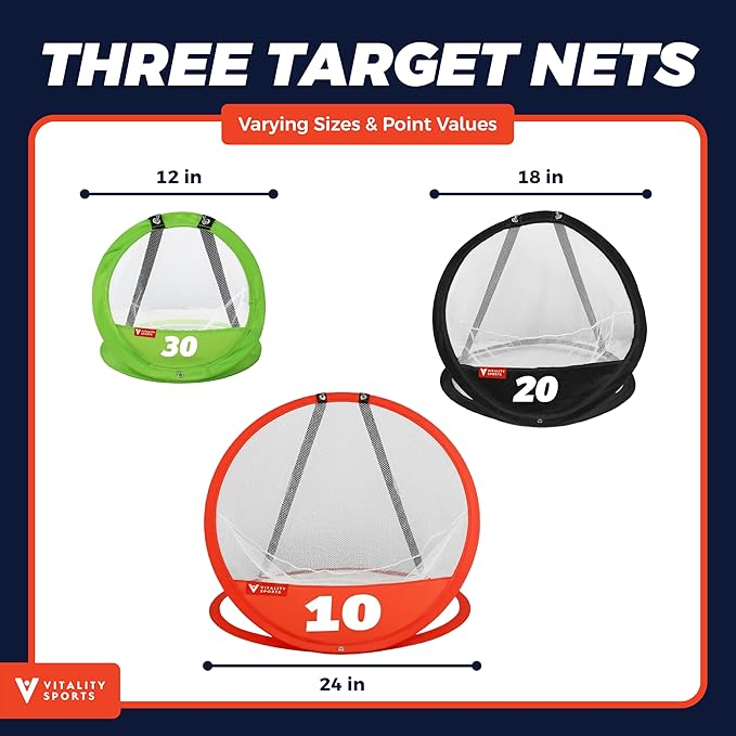 Vitality Sports Golf Chipping Net, 3PCS Pop-Up Golf Practice Net for Backyard, Indoor Outdoor Chipping Game with 3 Targets, 1 Hitting Mat, 20 Balls, Tee Box