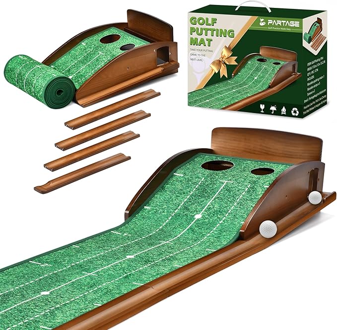 Putting Green Indoor, Golf Putting Mats Practice Indoor, 9.8ft Indoor Putting Green with Ball Return, Thickened Wrinkle-Free Memory Rubber, Training Aid for Home Office Backyard, Ideal Gift