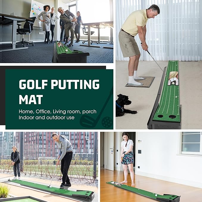 ropoda 9ft Golf Putting Green, Portable Putting Mat for Home and Office with Auto Ball Return Function, Golf Practice Putting Mat Aid for Indoor and Outdoor Use, Classic or with a Putting Mirror
