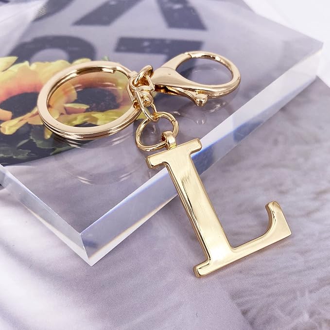 LAXPICOL Gold Letter A-Z Keychain for Women Bag Charms Purse Charms For Handbags Metal Alphabet Initial Letter Keychain