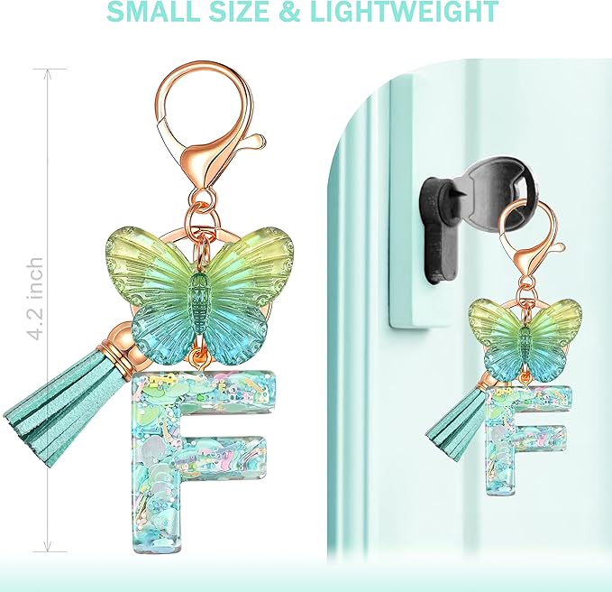 JINGUAZI Initial letter Keychains for Women Tassel Butterfly Pink Purple Cute Car Keychain for Wallet Backpack bag charm