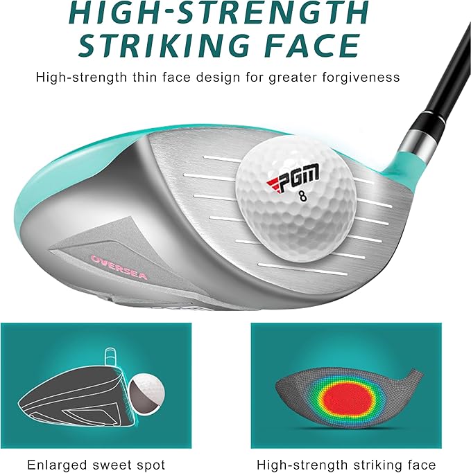 PGM Women's Oversea 9/12 Pieces Complete Golf Club Set with High-Strength Thin Face Design 460cc Driver