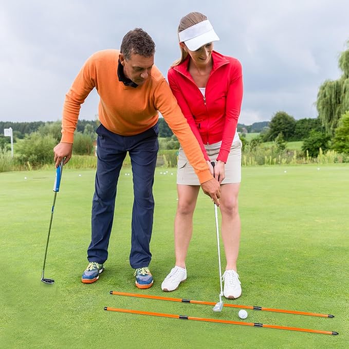 Golf Alignment Sticks 48" Collapsible Alignment Rods Golf Training Aid for Aiming, Putting, Swing Trainer, Golf Training Stick 2 Pack with Clear Tube Case