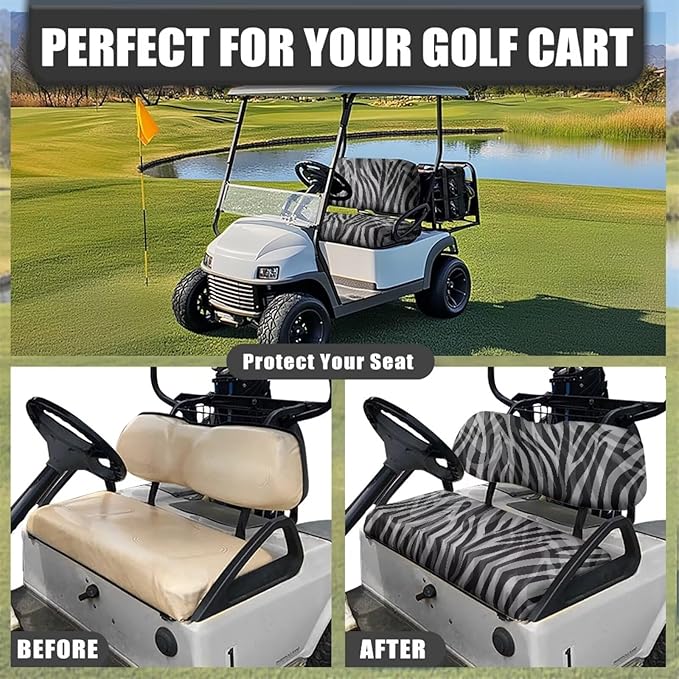 Golf Cart Seat Covers, Universal Fit & Nonskid Bottom Fits for Club Car 2 Person Seats Golf Carts