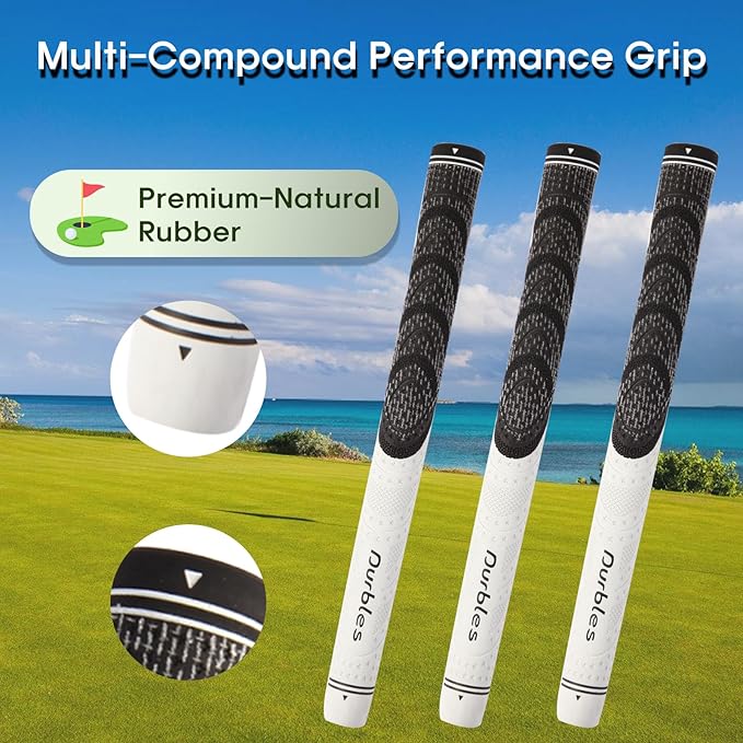 Golf Grips with Regripping Kit – All Weather Multi-Compound Golf Club Grips for Men & Women – Corded Rubber Grip Set – Standard & Midsize Wood and Iron Grip Kit – All Level Golfing Accessories