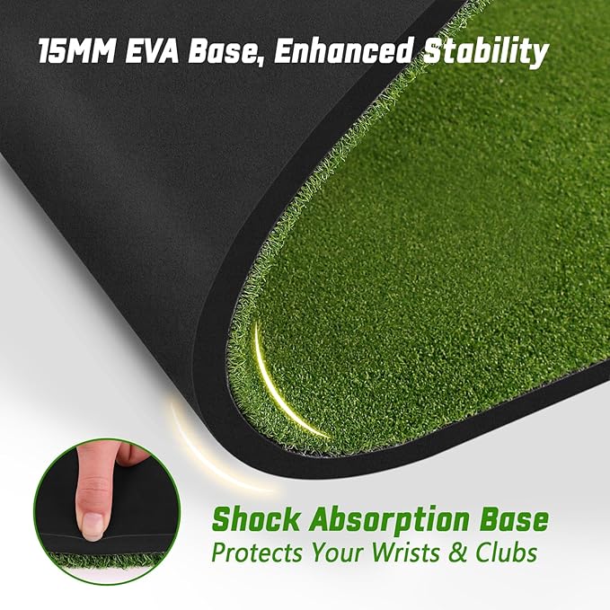 DCQ Real Feel 5x4ft & 6x4ft Golf Hitting Mat, Large Golf Mat, Dual Turf, Fairway & Rough Artificial Grass, Golf Practice Mat Indoor & Outdoor, Driving & Chipping Pad with Cushion, Golf Simulator Mat