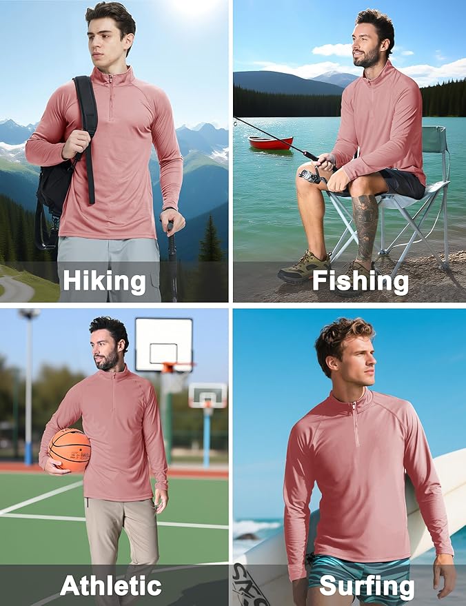 CRYSULLY Men's Long Sleeve 1/4 Zip Shirts Sun Protection Pullover UPF 50+ Rash Guard Running Lightweight T Shirt