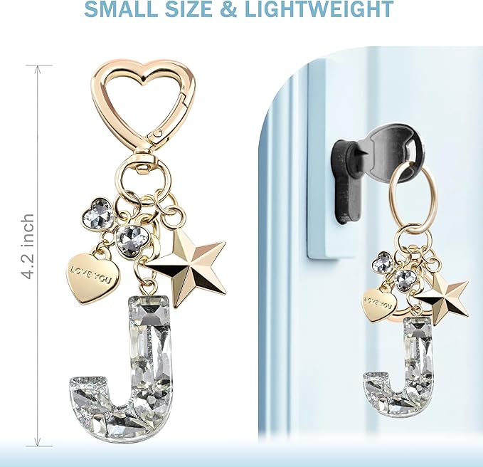 Cute Bling Keychain initial Letter Butterfly Star Pink Purple Gift for Women Girls Bag Cup Charms Accessories