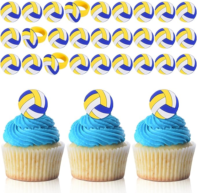 Honeydak 48 Pcs Volleyball Cupcake Rings Toppers Decoration Sport Ball Theme Cake Picks Volleyball Party Decoration Sport Cupcake Toppers for Birthday Party Cake Supplies