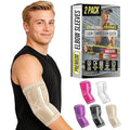 BLITZU Elbow Compression Sleeve for Tendonitis 2 Pack, Tennis Elbow Brace Support for Men and Women Golfers Elbow Pain Relief, Arthritis, Bursitis, Arm Brace for Workout, Weightlifting Nude L