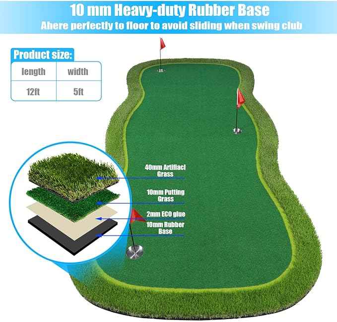 Golf Putting Green/Mat-Golf Training Mat- Professional Golf Practice Mat- Green Long Challenging Putter for Indoor/Outdoor