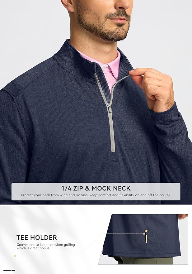Obla Golf Quarter Zip Pullover for Men Mock Neck Sweatshirt Lightweight Sun Protection Men's Long Sleeve Golf Shirt