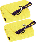 VIVIDLY 2 Pack Tri-fold Golf Towels, Premium Microfiber Fabric Waffle Pattern with Black Heavy Duty Carabiner Clip, Yellow Golf Towels for Golf Bags for Men (Yellow)
