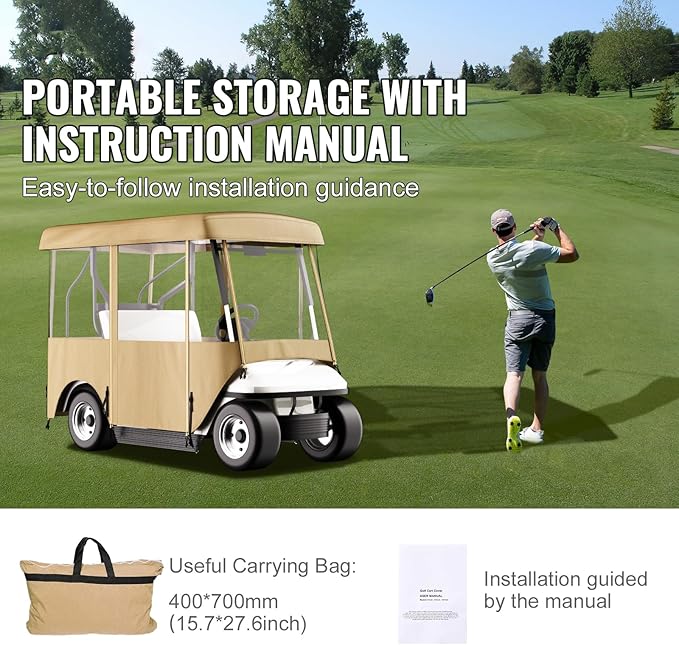 Happybuy Golf Cart Enclosure, 4-Person Golf Cart Cover, 4-Sided Fairway Deluxe, 300D Waterproof Driving Enclosure with Transparent Windows, Fit for EZGO, Club Car, Yamaha Cart