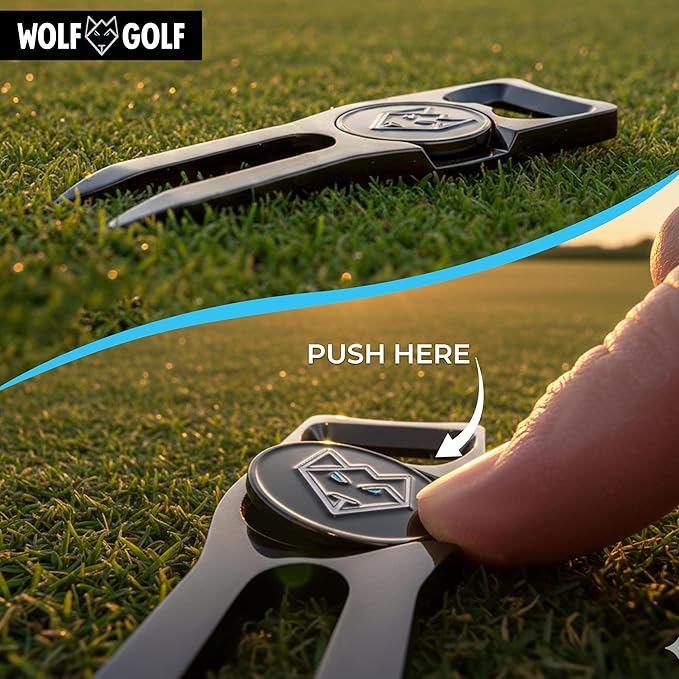 Wolf Golf Towels Custom Divot Repair Tool | 6-in-1 Premium Divot Tool with Ball Marker | Golf Gifts for Men & Women | Golf Accessories for Men & Women