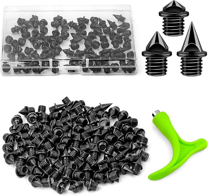 96PCS Alloy Steel Track Spikes, 32pcs 1/8in + 32pcs 3/16in + 32pcs 1/4in Track and Cross Country Spikes Golf Shoe Spike with Spike Wrench, Replacement for Sprint Sports Short Running