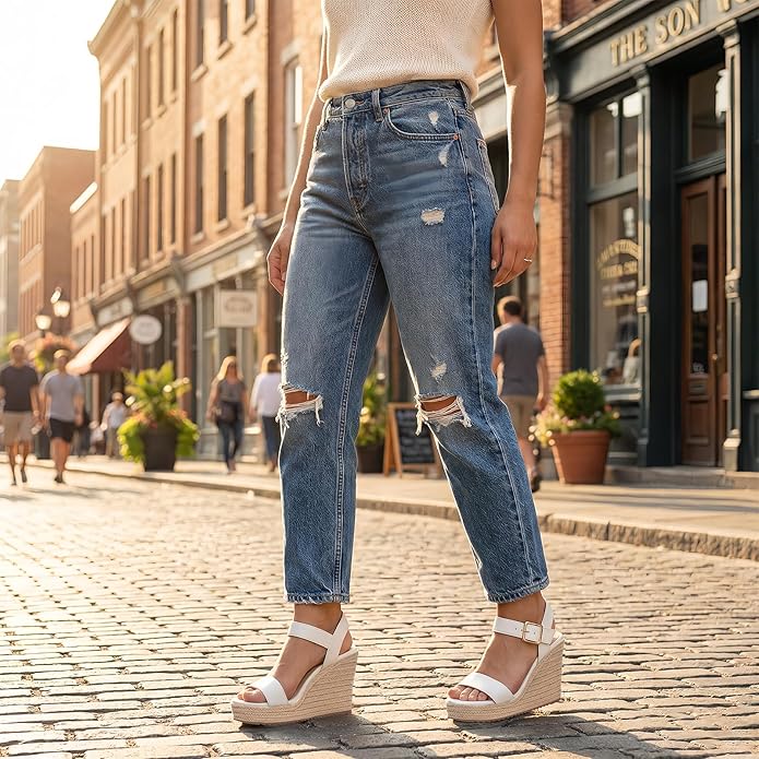 VICKI·VICKI Wedges for Women Platform Sandals Wedge Heels for Sandals Comfortable Summer Espadrille Shoes Ankle Strap&Open Toe