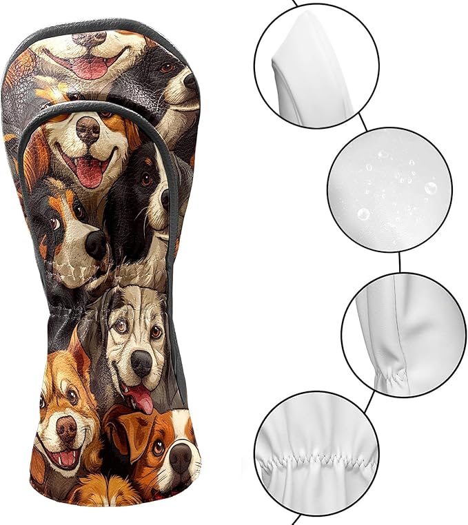 Golf Club Covers Cats Black Driver Headcover, Leather Golf Club Head Covers for Driver Fairway Woods Waterproof Golf Headcovers with Anti-Scratch Lining for Men Women
