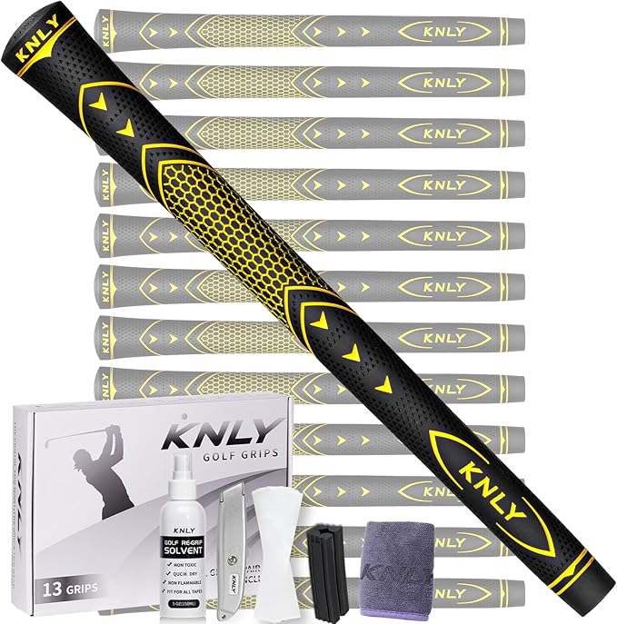 KNLY Golf Grips Set of 13 - High Traction and High Feedback Rubber Golf Club Grips with Anti-Slip and All Weather Performance，13 Grips with 15 Tapes and 13 Grips with All Repair Kits for Choice.