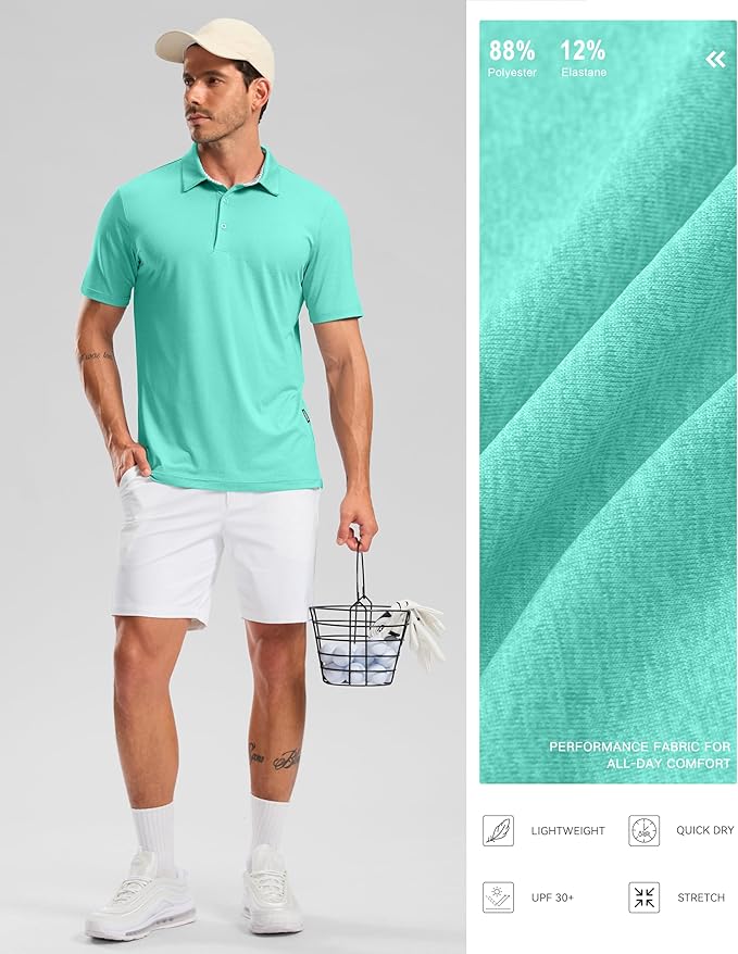 Golf Shirts Heather Polo Short Sleeve Dry Fit Lightweight Moisture Wicking Collared Shirts Casual Athletic Business