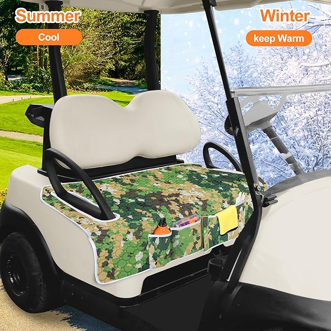 Golf Cart Seat Covers, Universal Golf Cart Seat Towel Blanket with 4 Front Pockets & Nonskid Bottom Fits for EZGO, Yamaha, Club Car and More 2 Person Seats Golf Carts