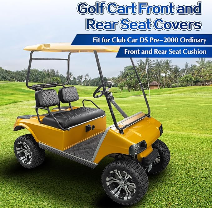 NOKINS 4PCS Golf Cart Diamond Seat Covers Kit,Front and Rear Seat Covers Fits for EZGO/Club Car/Yamaha Original Regular Seat Cushion, No Stapler