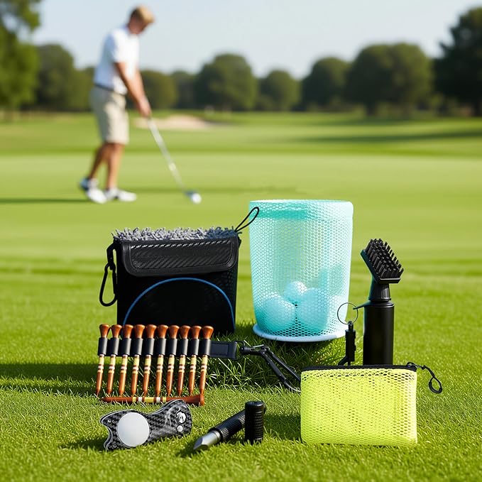 Golf Cleaning Kit Accessories,Golf Club Ball Cleaning Bag,Gift for Christmas,Club Ball Cleaning Bag,Club Brush with Water,Divot Repair Tool,Club Sharpener-Gifts for Men&Women