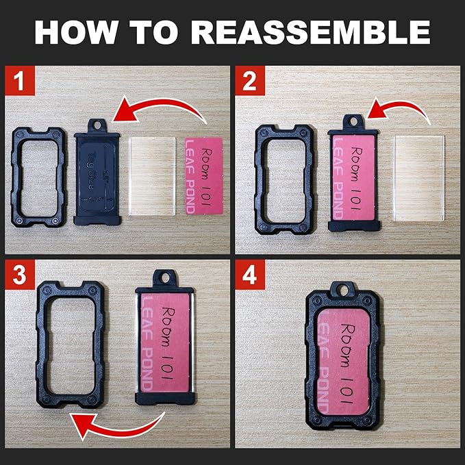 16 Pack Solid Plastic Key Tags with Keychain Rings, Color ID Name Label in Clear Windows.