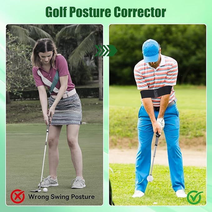 Retractable Golf Swing Trainer - Golf Swing Training Aid with Arm Band,Golf Grip Trainer ＆ Practice Gifts ＆ Swing Tempo Click Stick Right-Handed Training Aid for All Golfers,Indoor & Outdoor Use