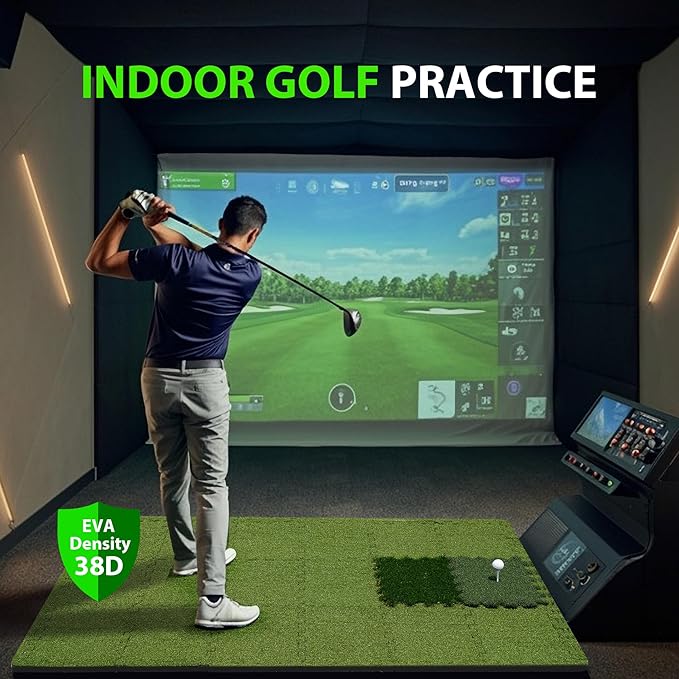 GAIARENA Golf Hitting Mat Premium Indoor & Backyard Practice Mat for Golf Simulator with Interchangeable Tri-Turf Tiles Course Driving Rough Grass 6.3'*3.8'