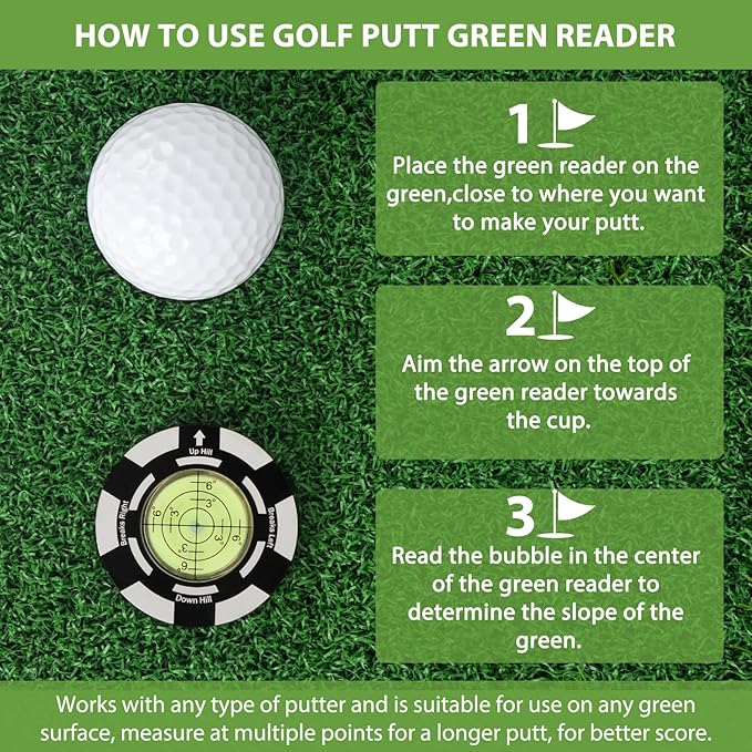 Golf Putt Green Reader, Magnetic Alloy Round Bubble Level, High Precision Reader, Golf Putting Aid, Golf Accessories for Men Gift 45MM