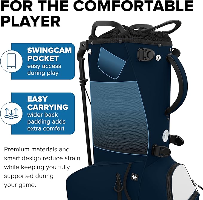 Golf Stand Bag - Lightweight Golf Bag with Stand and 7 Way Dividers, Dual Strap, Waterproof Pocket, Insulated Sleeve, Easy-Lift Handles and Swing-Cam Holder