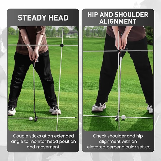 FINGER TEN Golf Alignment Sticks Rods Swing Trainer Tools 48 Inch 2 Or 3 Pack, Fits in Golf Bag Tour Stickers Practice Training Aid