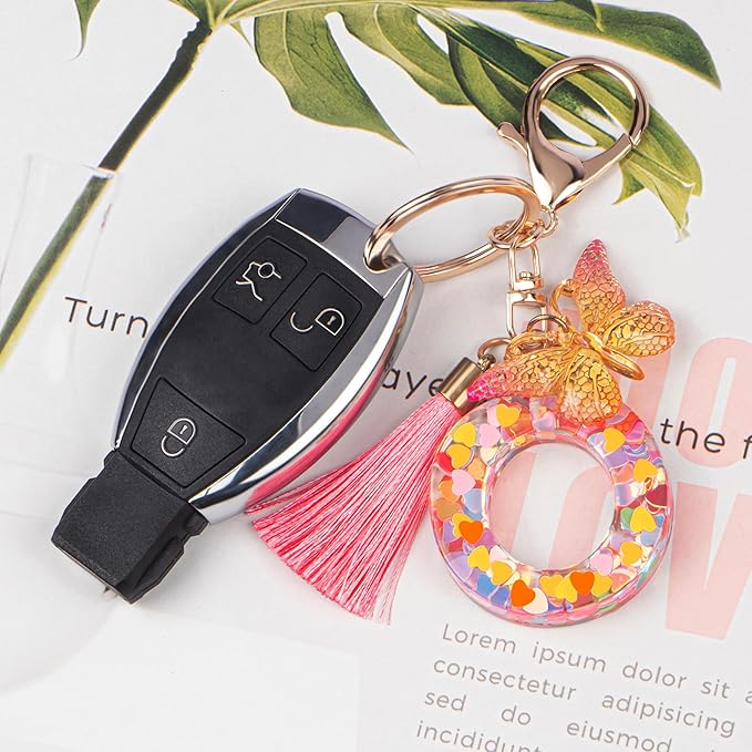 Suweibuke Colourful Cute Initial Letter Keychains for Women Girls with Tassel Butterfly, Charm for Purse Handbags Backpacks