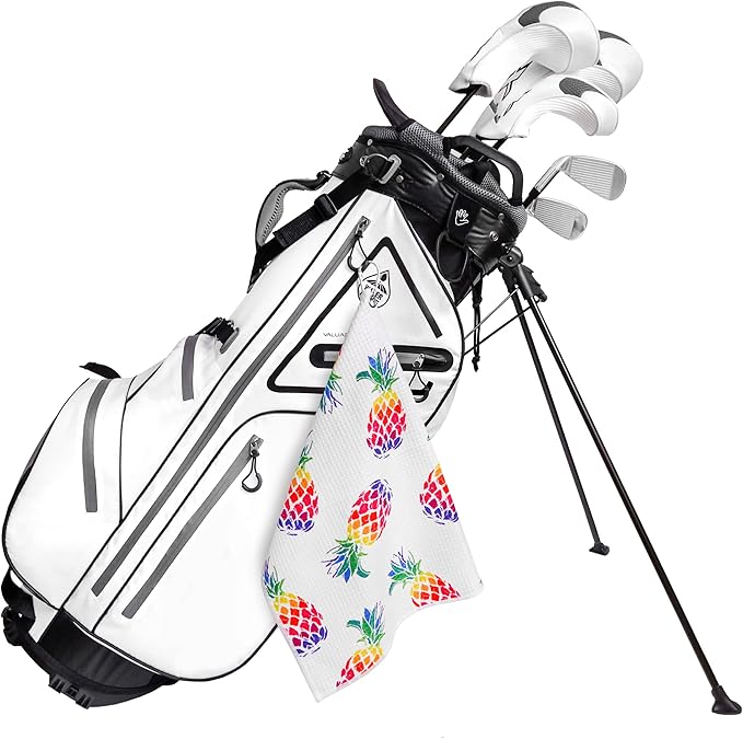 Microfiber Golf Towels for Golf Bags & Carts - Premium Weave Waffle & Ball Towels with Carabiner Clip, Essential Accessories for Men, Women, and Kids, Golfer Gifts, Set of 2 (Pineapple)
