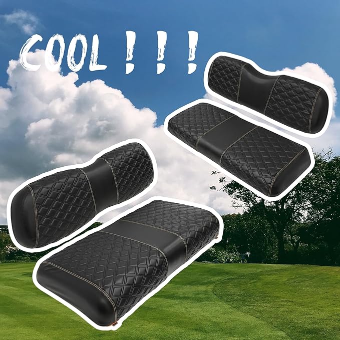 Golf Cart Seat Covers Front and Rear Waterproof and Sun Resistant Marine Grade Vinyl Leather Seat Cover Accessories for Club Car DS 2000.5-up, Black(4PCS)